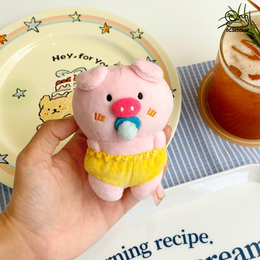Móc khóa bông Heo mặc tã kèm dây kéo (12cm)
