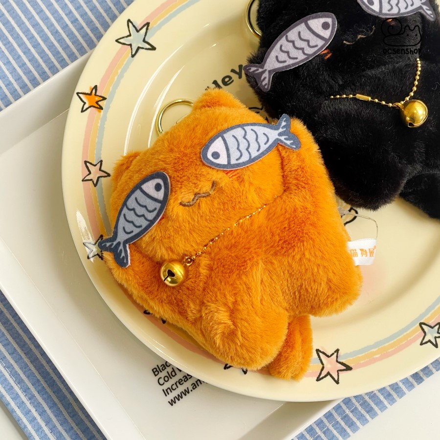 Móc khóa bông Mèo cầm cá (12cm)