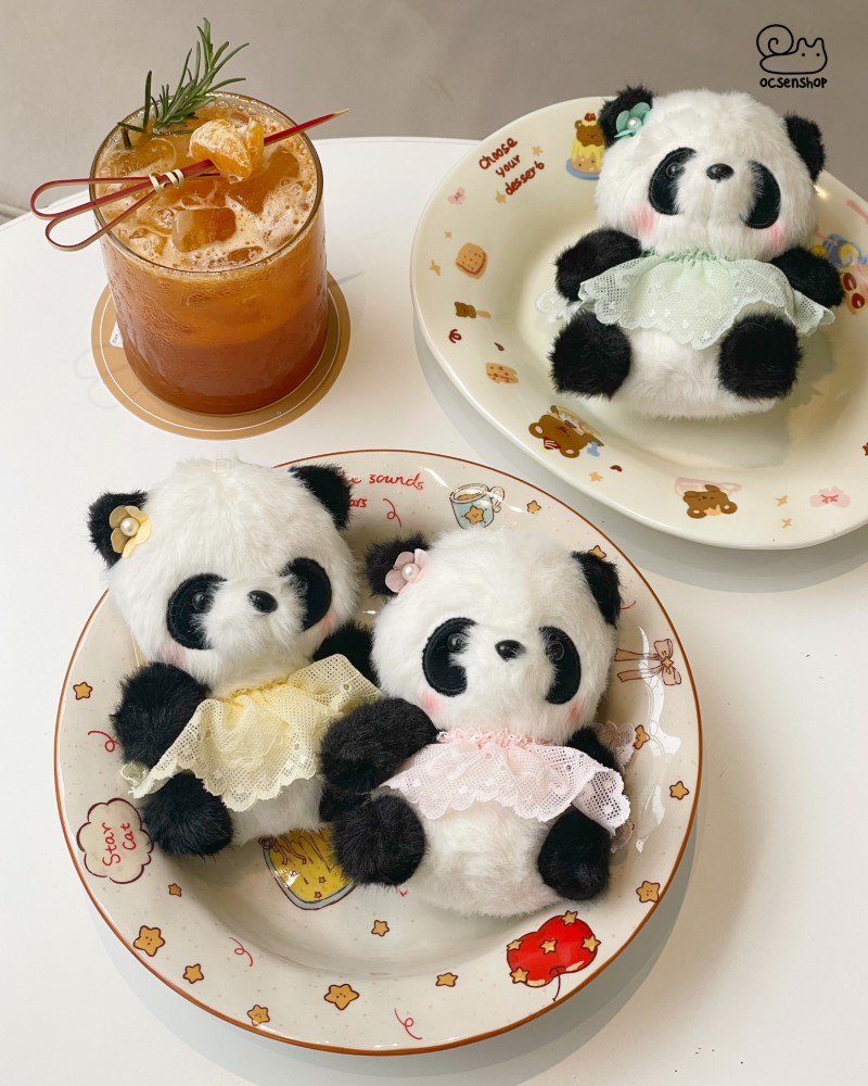 Móc khóa bông Panda mặc váy (12cm)