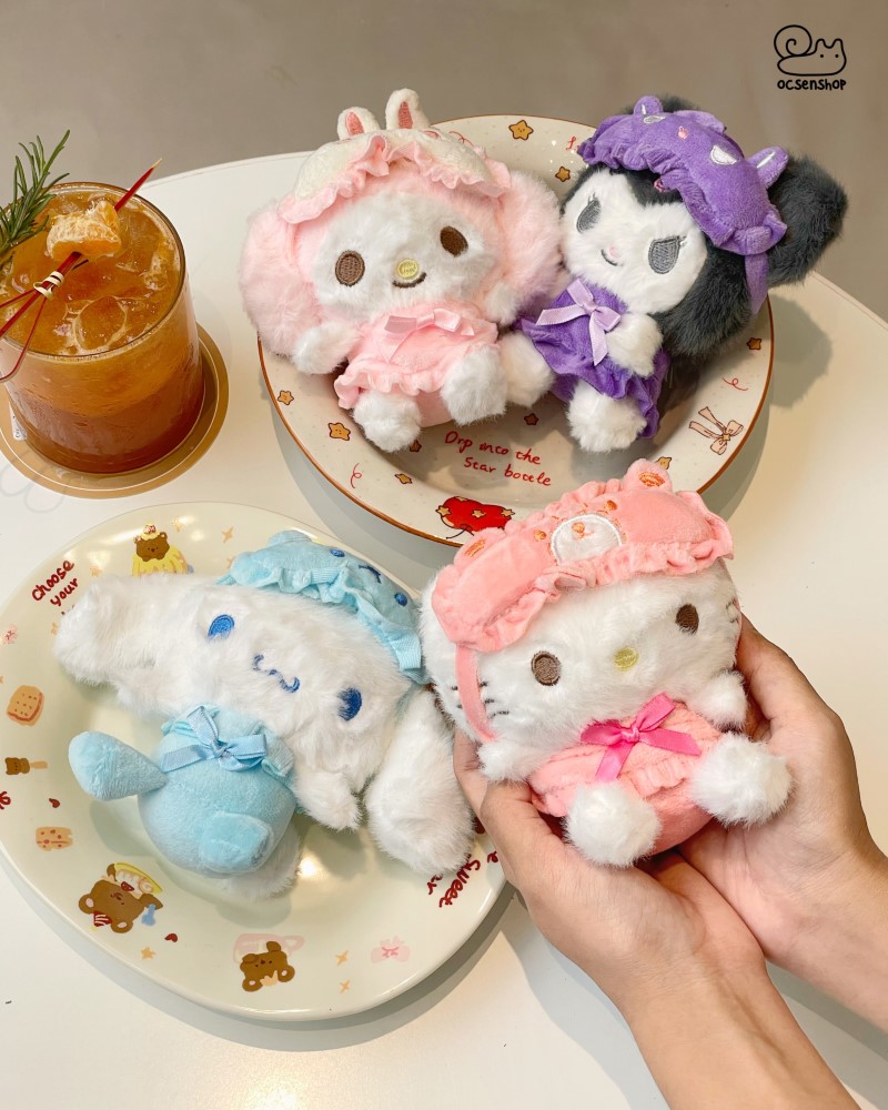 Móc khóa bông Sanrio mặc đồ ngủ (11cm)