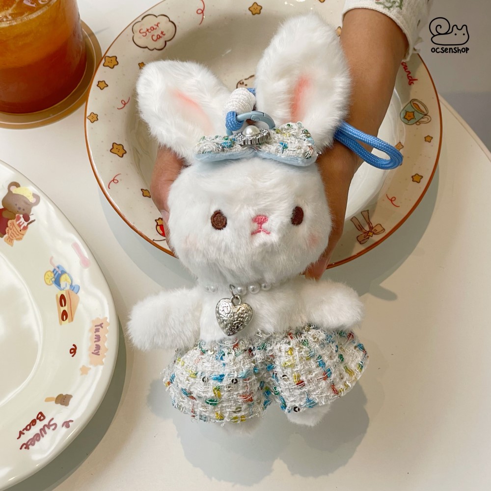 Móc khóa bông Thỏ mặc quần áo (20cm)