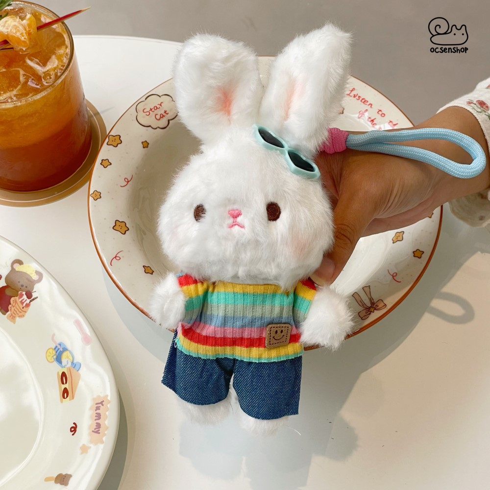 Móc khóa bông Thỏ mặc quần áo (20cm)
