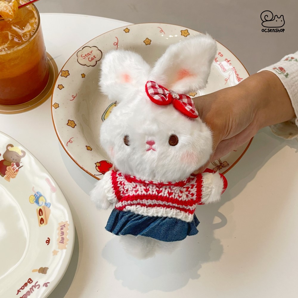 Móc khóa bông Thỏ mặc quần áo (20cm)