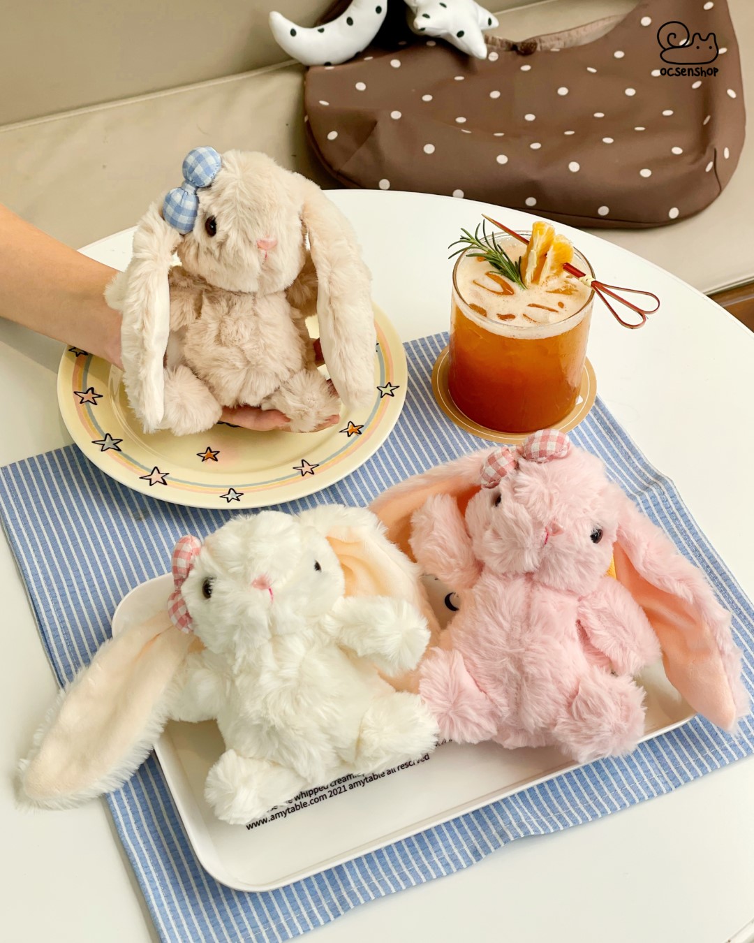 Móc khóa bông Thỏ nơ kẻ (15cm)