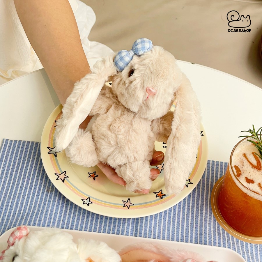 Móc khóa bông Thỏ nơ kẻ (15cm)