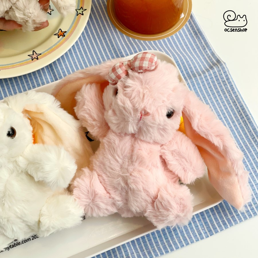 Móc khóa bông Thỏ nơ kẻ (15cm)