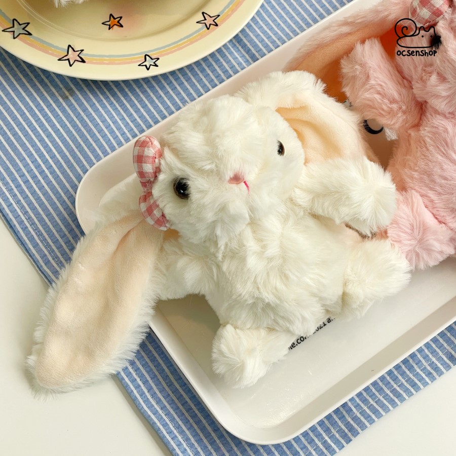 Móc khóa bông Thỏ nơ kẻ (15cm)