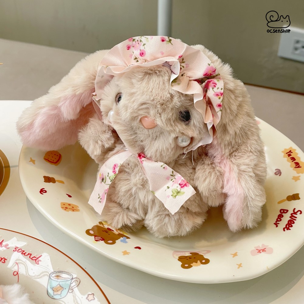 Móc khóa bông Thỏ quàng khăn hoa (12cm)