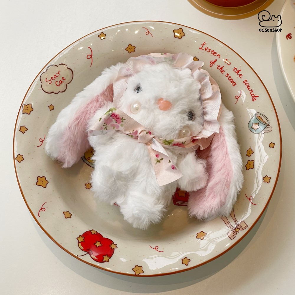 Móc khóa bông Thỏ quàng khăn hoa (12cm)
