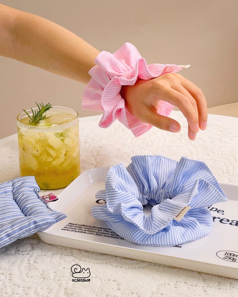 Scrunchie kẻ sọc trơn màu (2 lớp)
