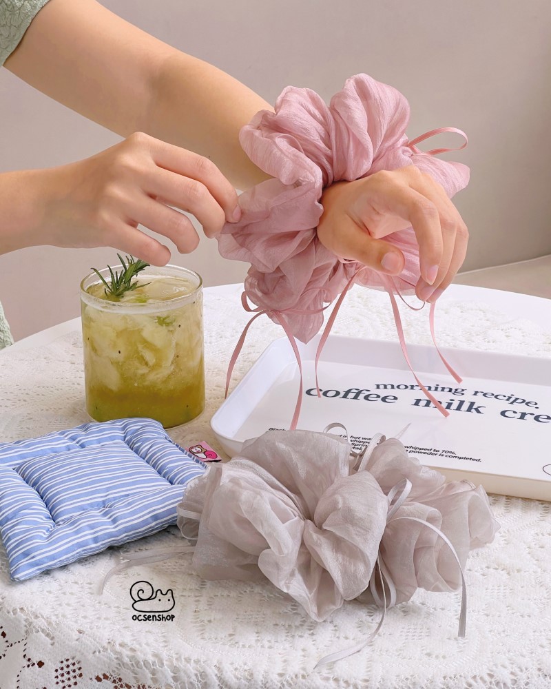 Scrunchie voan đính nơ ruy băng