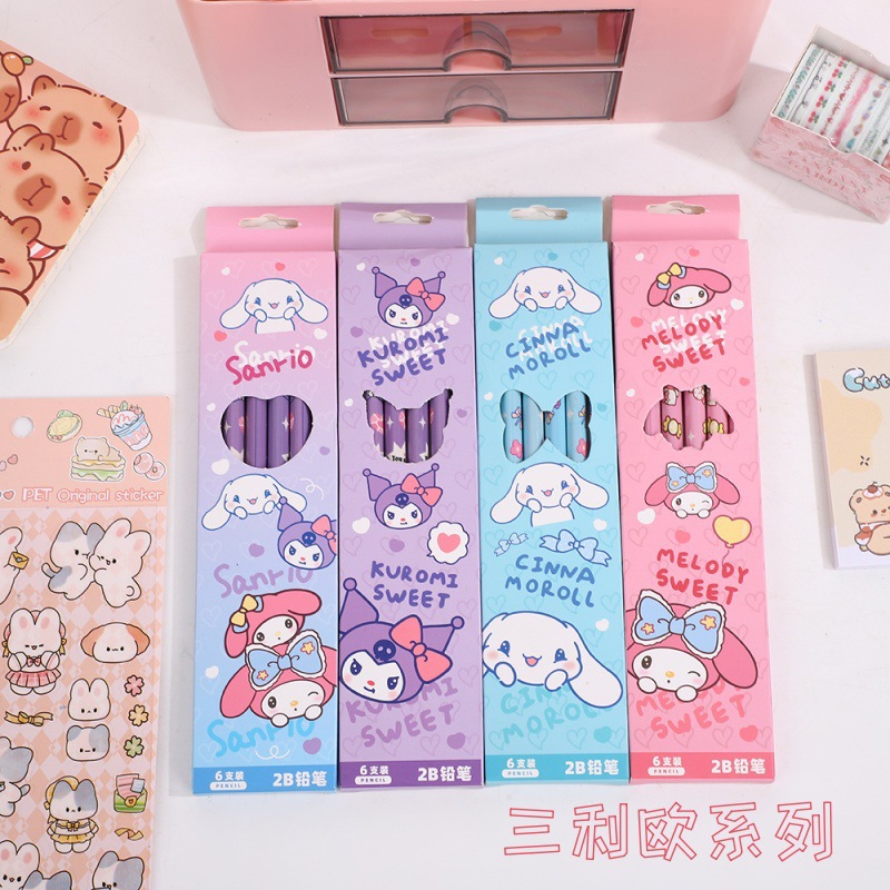 Set bút chì gỗ 2B Sanrio (6c)