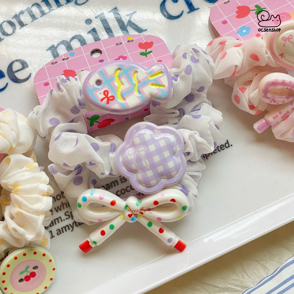 Set chun buộc tóc chấm bi đính charm (3c)