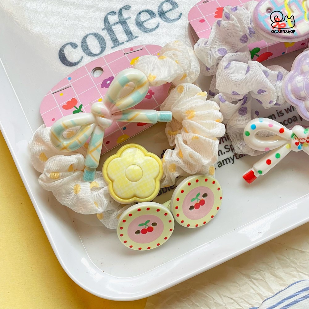 Set chun buộc tóc chấm bi đính charm (3c)
