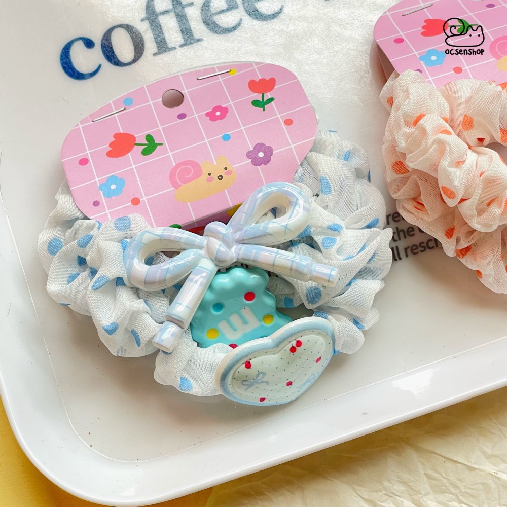 Set chun buộc tóc chấm bi đính charm (3c)