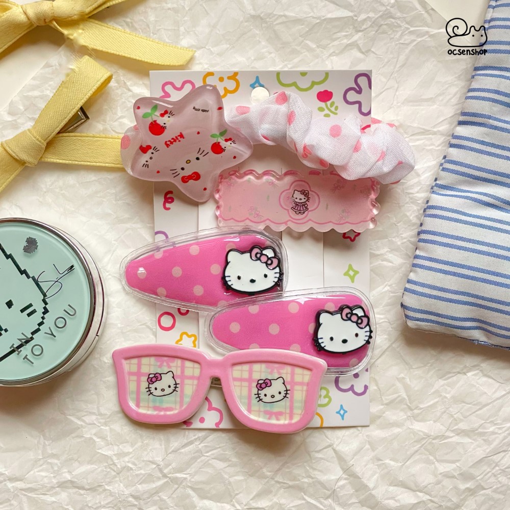 Set kẹp + chun buộc tóc Hello Kitty (5c)