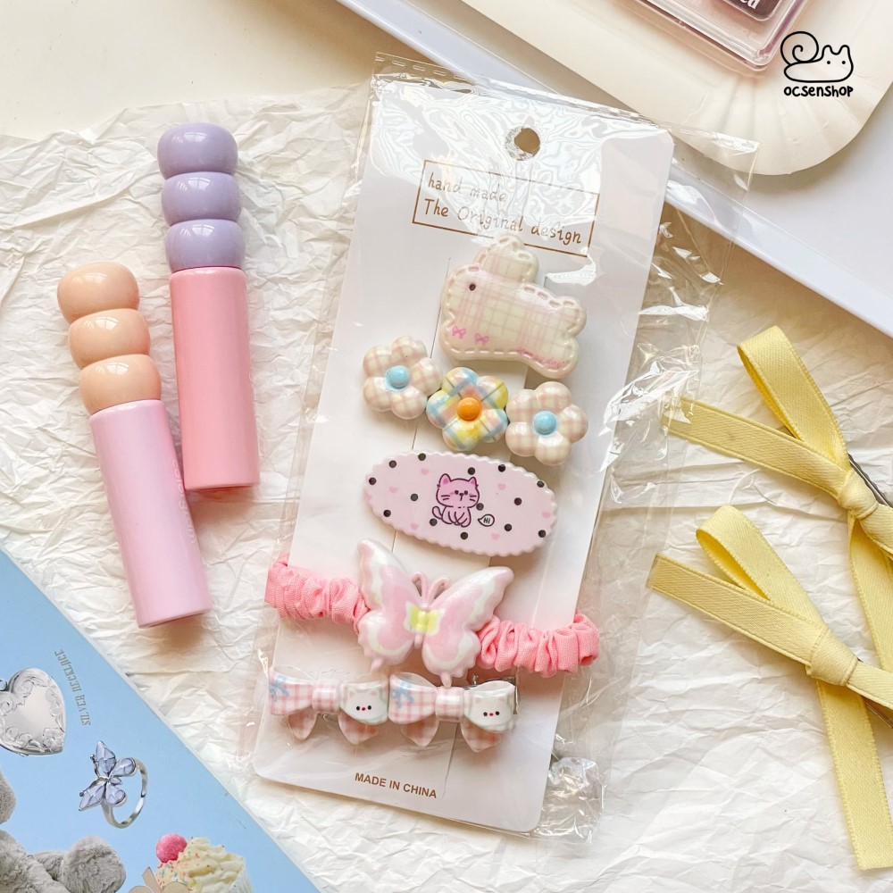 Set kẹp + chun buộc tóc họa tiết (5c)
