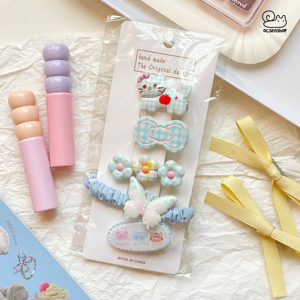 Set kẹp + chun buộc tóc họa tiết (5c)