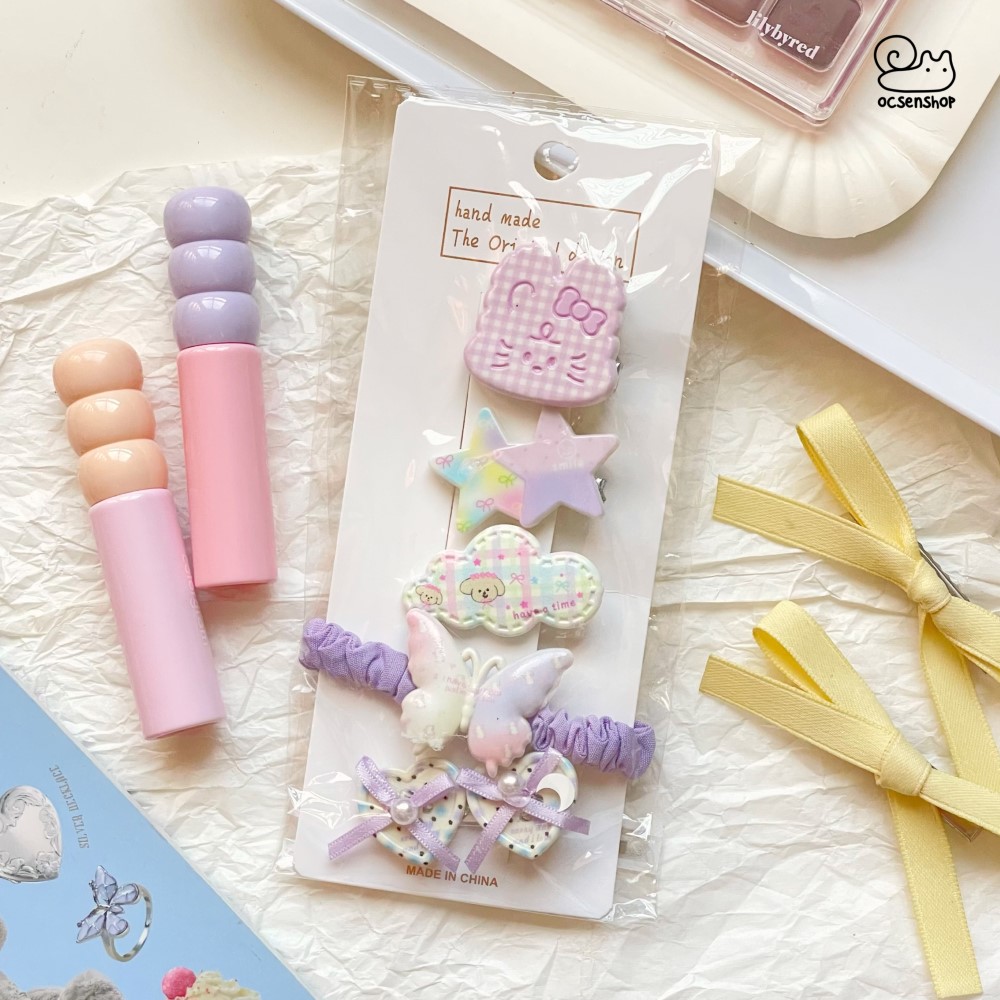 Set kẹp + chun buộc tóc họa tiết (5c)