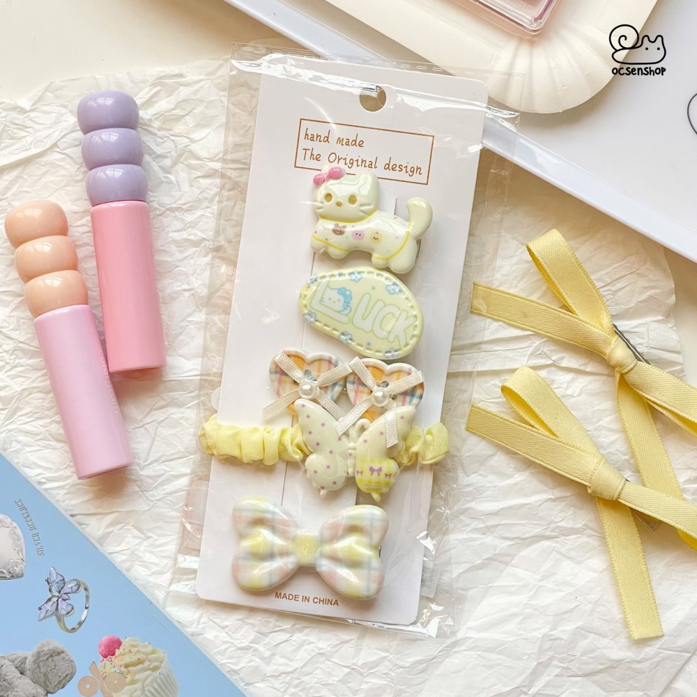 Set kẹp + chun buộc tóc họa tiết (5c)