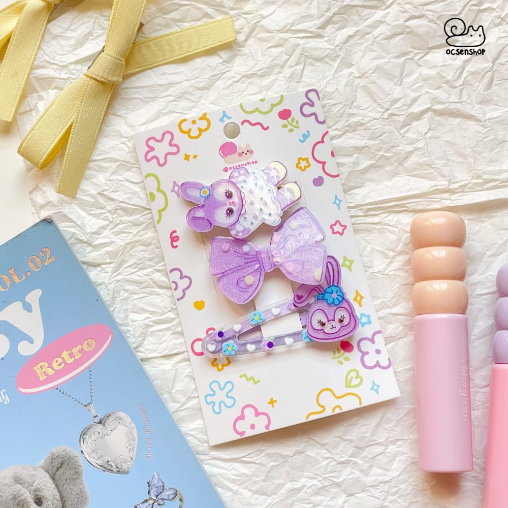 Set kẹp tóc Cartoon nhũ (3c)