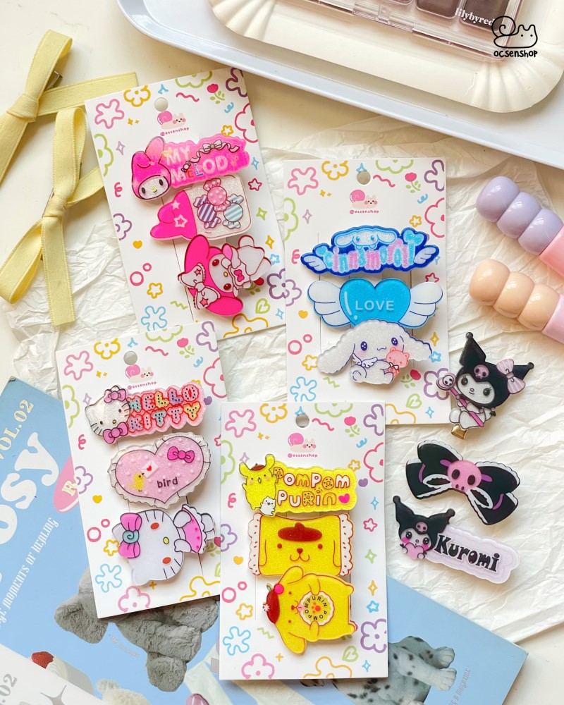 Set kẹp tóc Sanrio xà cừ (3c)