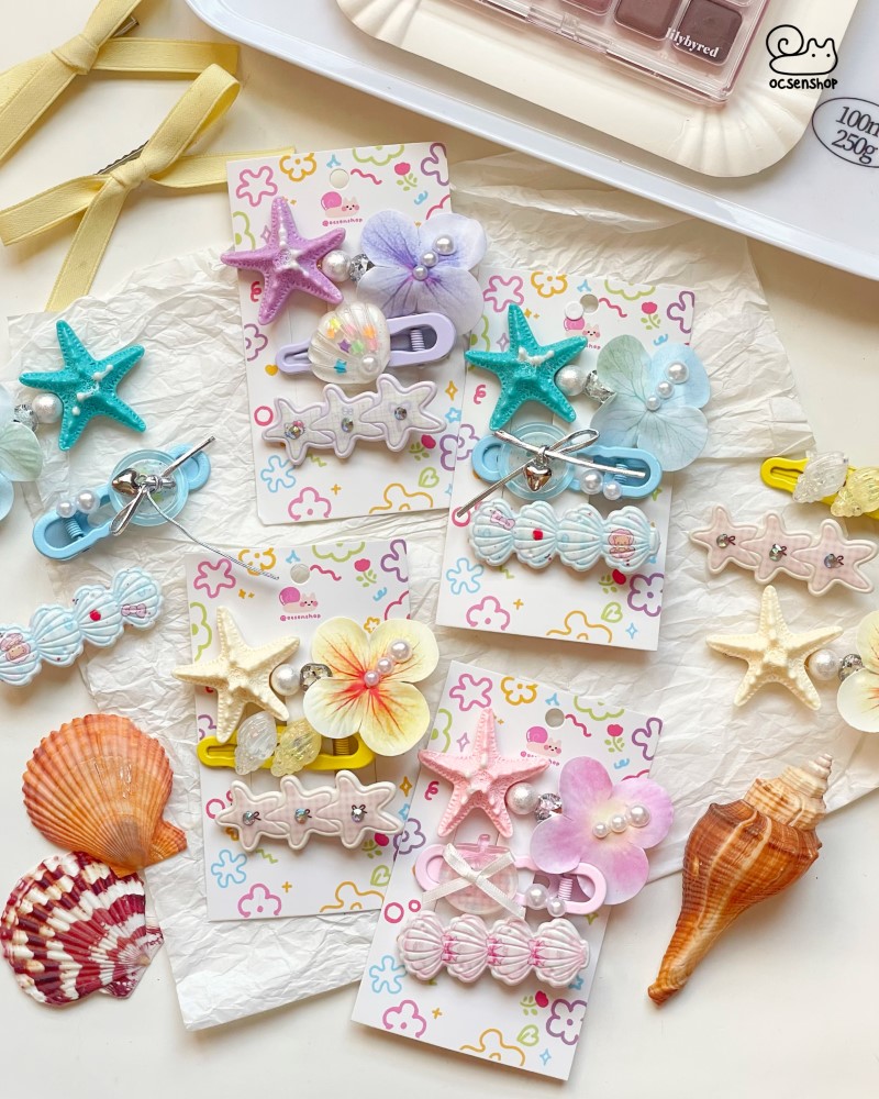Set kẹp tóc đính charm Biển (3c)