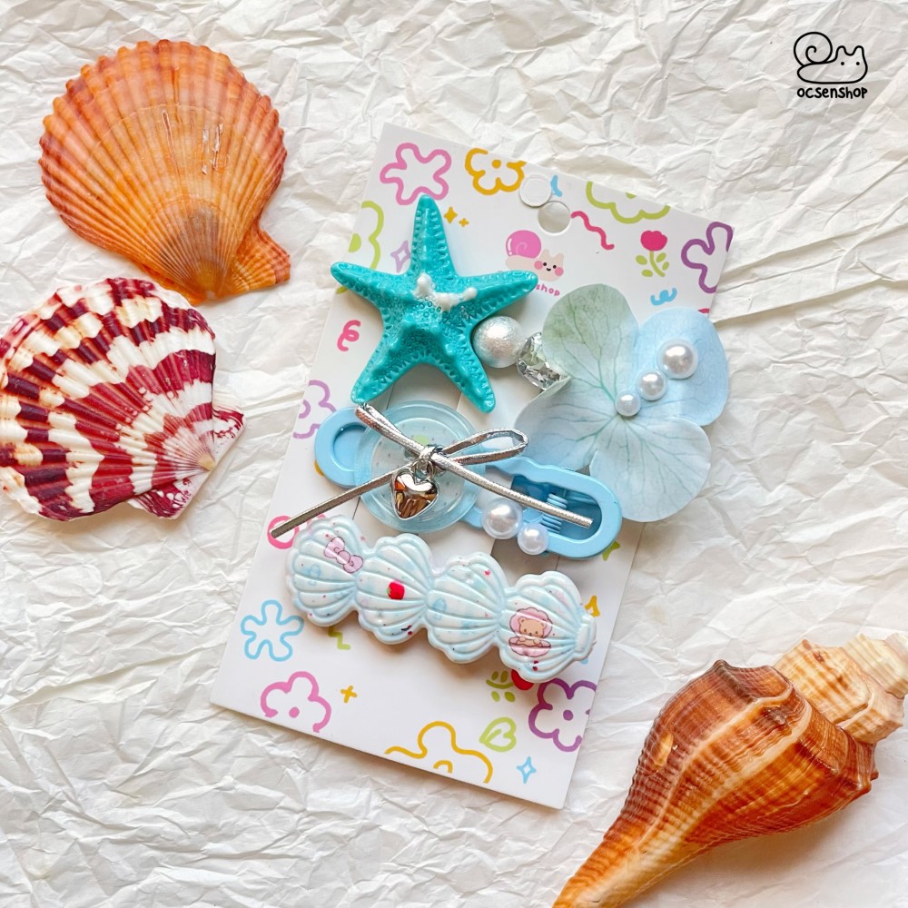 Set kẹp tóc đính charm Biển (3c)