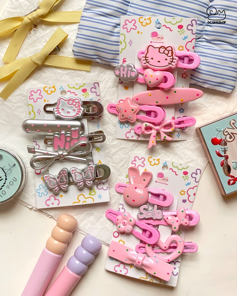 Set kẹp tóc đính charm chấm bi nhiều màu (5c)
