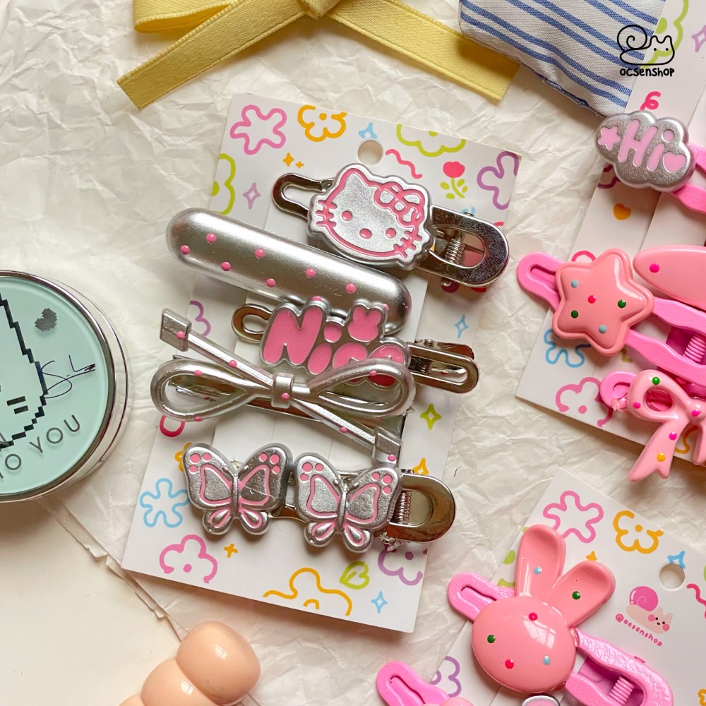 Set kẹp tóc đính charm chấm bi nhiều màu (5c)