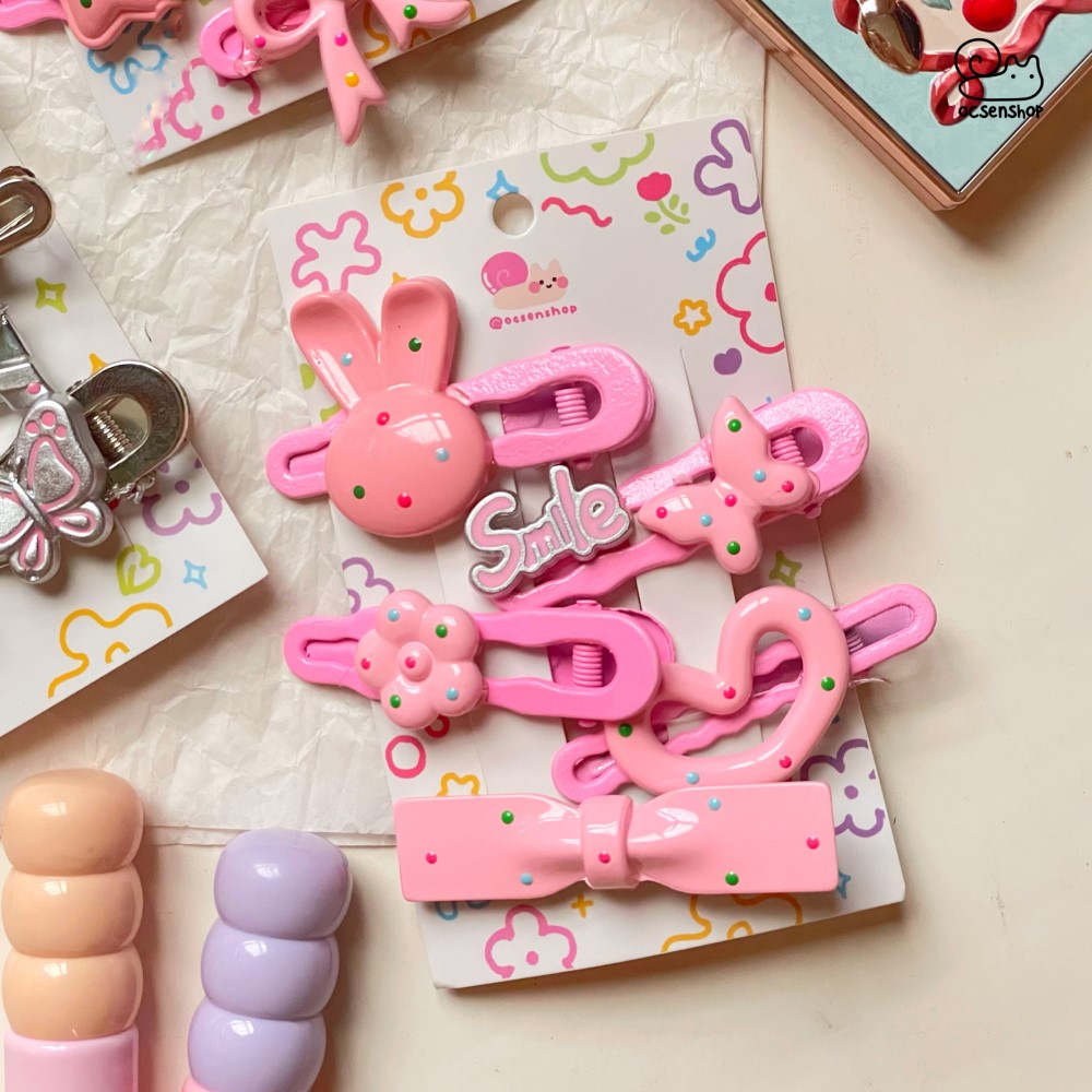 Set kẹp tóc đính charm chấm bi nhiều màu (5c)