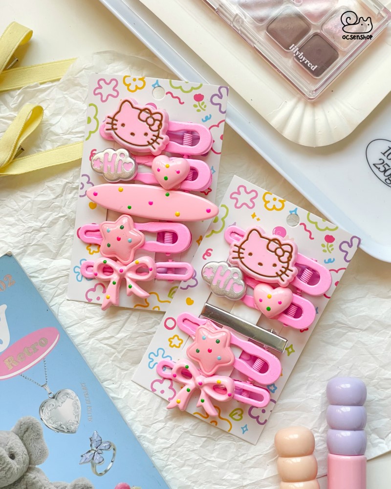 Set kẹp tóc đính charm chấm bi nhiều màu (5c)