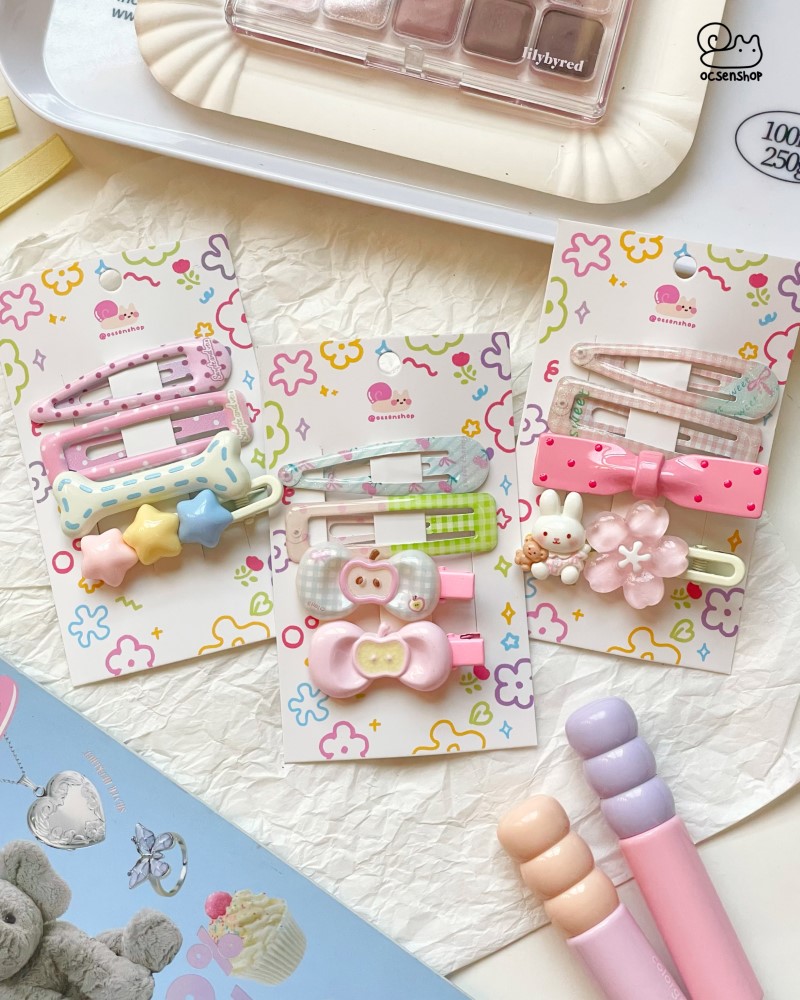 Set kẹp tóc họa tiết đính charm (4c)