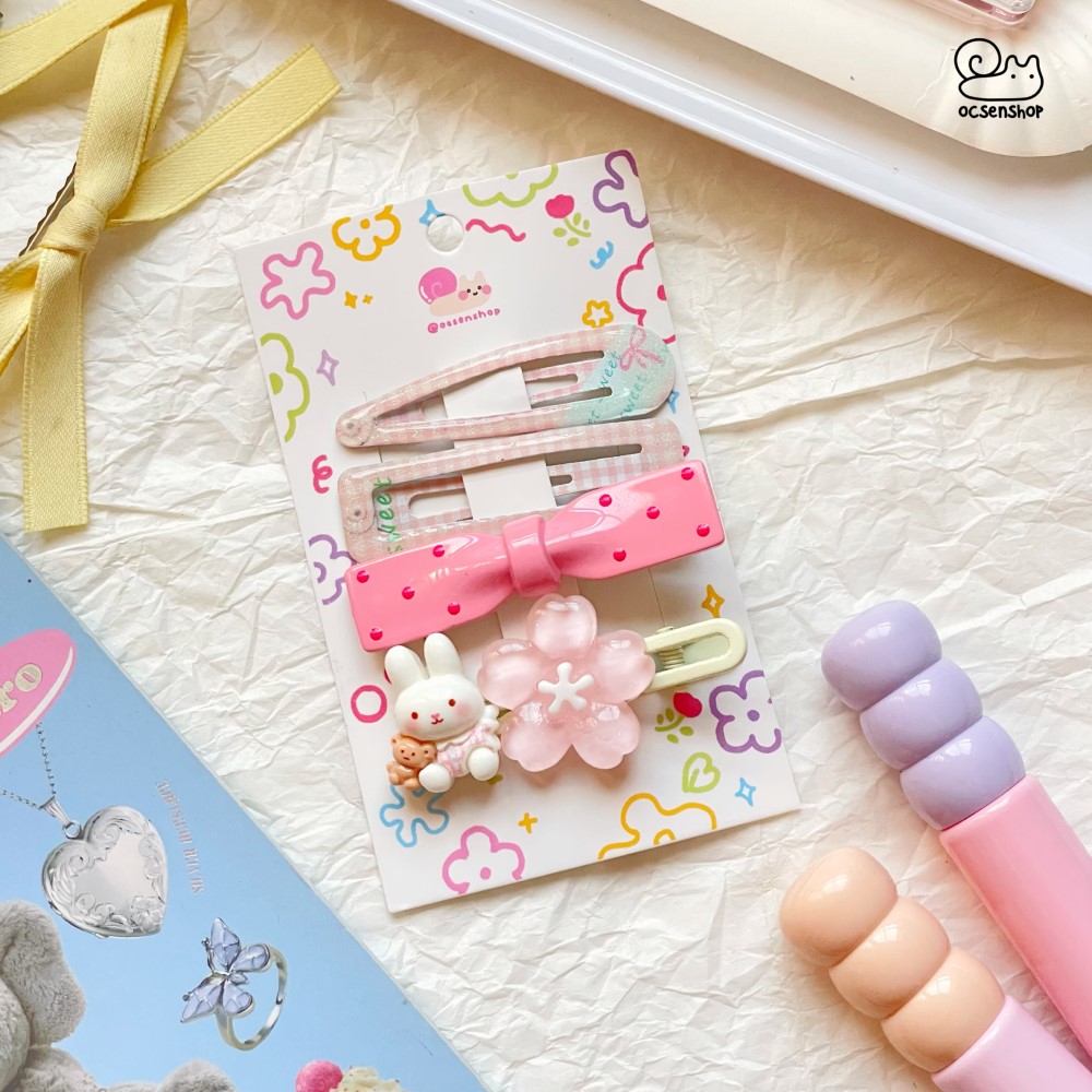 Set kẹp tóc họa tiết đính charm (4c)