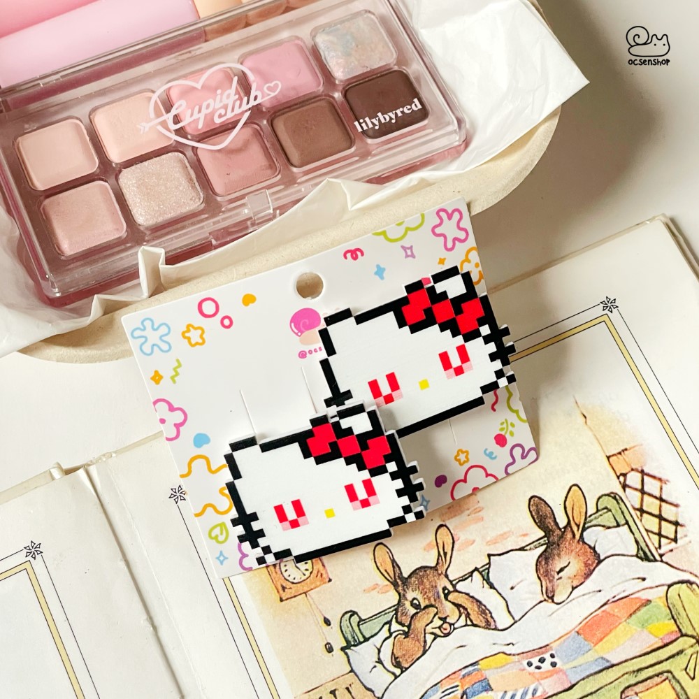 Set kẹp tóc mặt Hello Kitty pixel (2c)