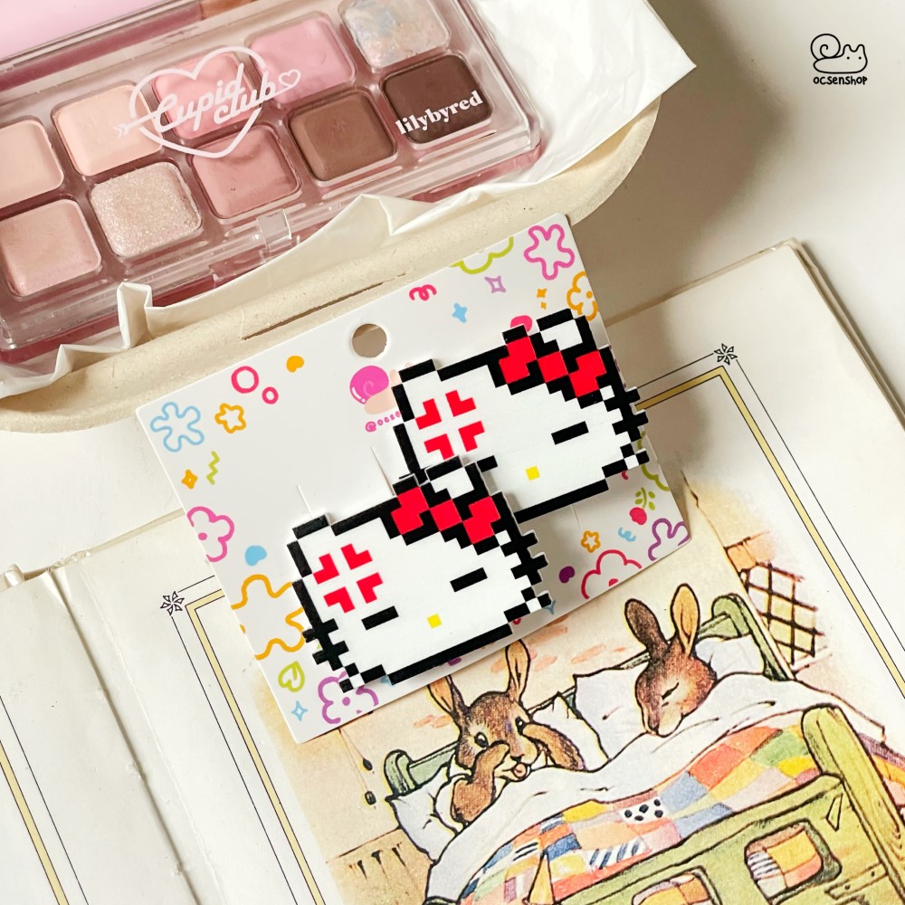 Set kẹp tóc mặt Hello Kitty pixel (2c)