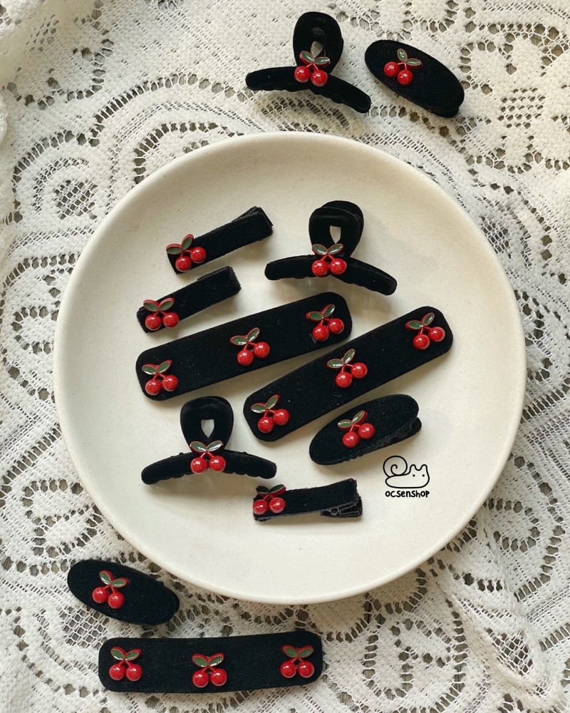 Set kẹp tóc nhỏ da lộn Cherry (2c)(mix mẫu)