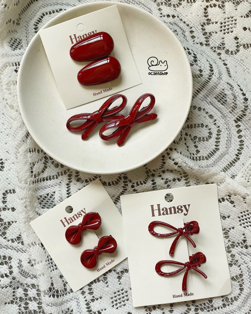 Set kẹp tóc nhựa họa tiết đỏ (2c)