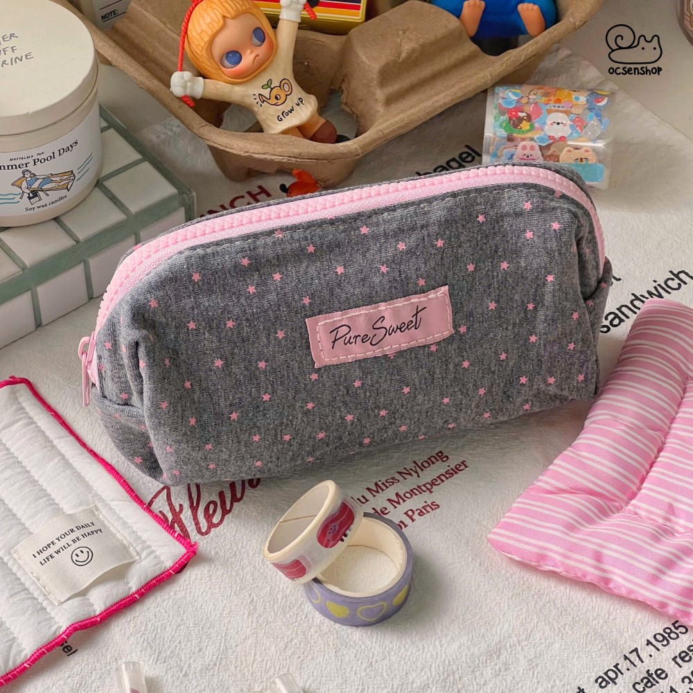 Túi bút Rose sweet nền sao kèm móc