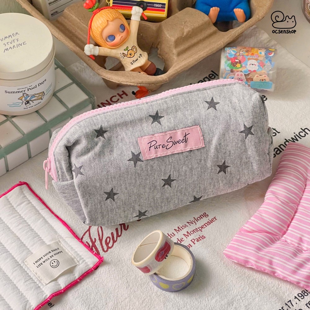 Túi bút Rose sweet nền sao kèm móc