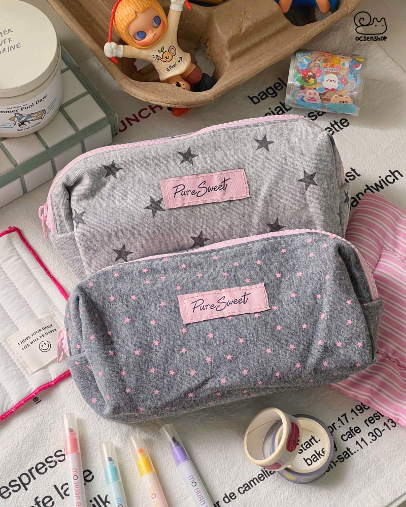 Túi bút Rose sweet nền sao kèm móc