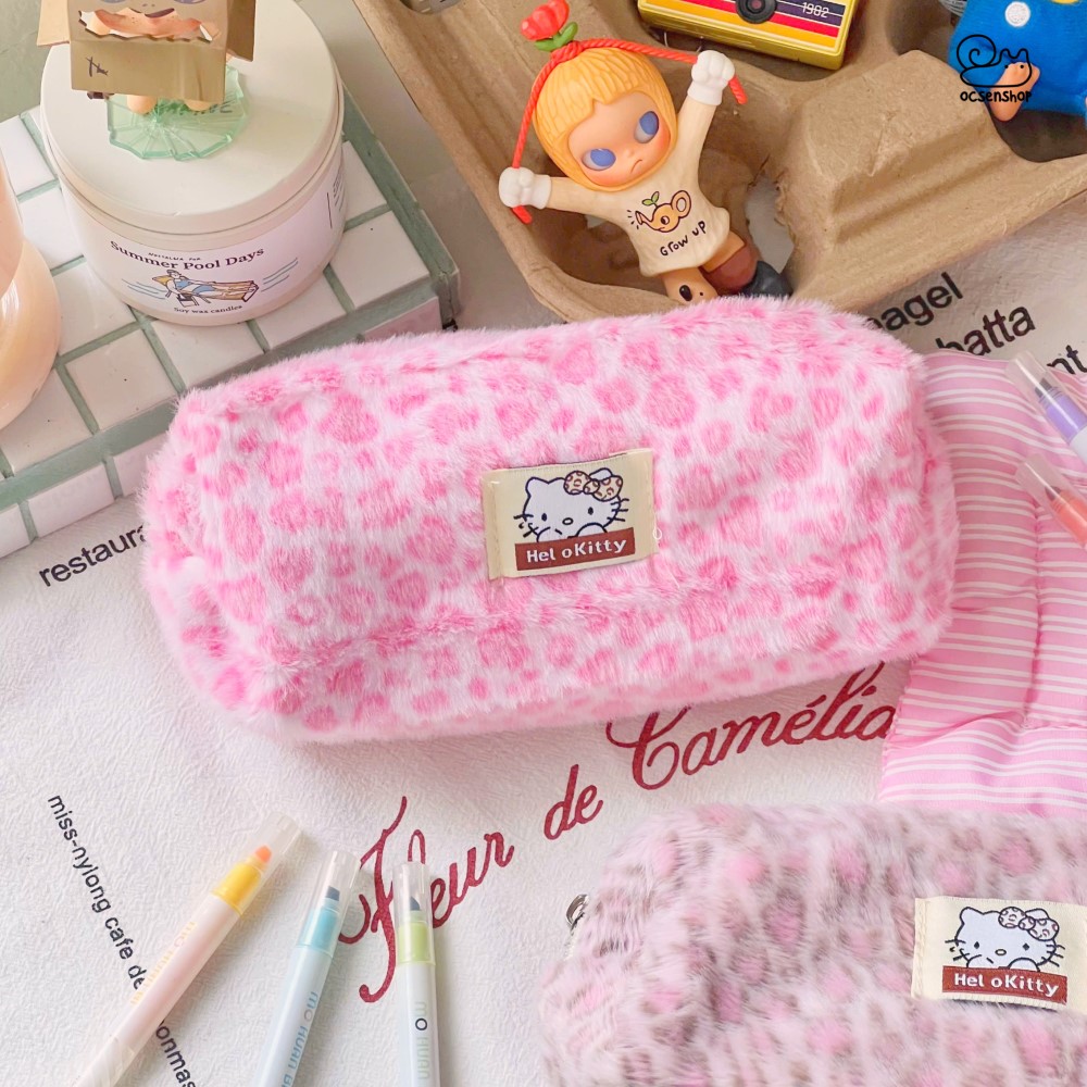 Túi bút bông da báo Hello Kitty