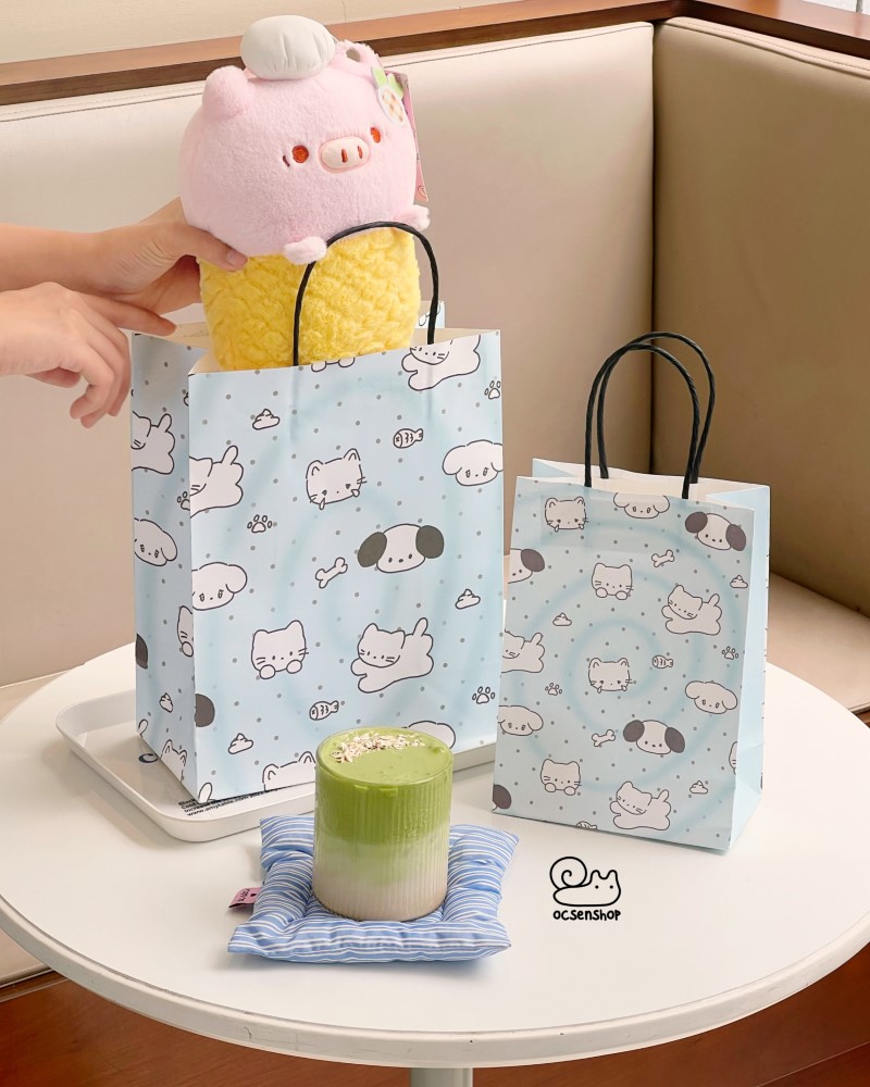 Túi quà Cún Mèo nền chấm bi