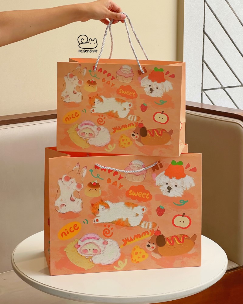 Túi quà Động vật Happy day nền cam