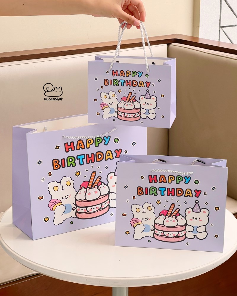 Túi quà Happy Birthday nền màu