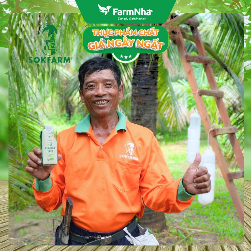 (1 Thùng 12 hộp) Nước Uống Mật Hoa Dừa Tươi Sokfarm 330ml UHT – Hữu Cơ Giàu Khoáng Tự Nhiên, Uống Là Khỏe