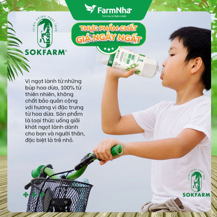 (1 Thùng 12 hộp) Nước Uống Mật Hoa Dừa Tươi Sokfarm 330ml UHT – Hữu Cơ Giàu Khoáng Tự Nhiên, Uống Là Khỏe