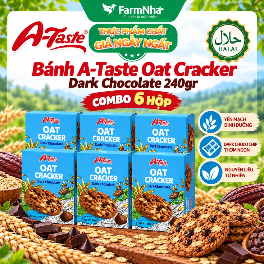 (Combo 2) Bánh A-Taste Oat Cracker Dark Chocolate 240g – Bánh Yến Mạch Giòn Thơm, Socola Đen Đậm Vị