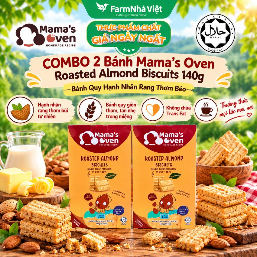 (Combo 2) Bánh Mama's Oven Roasted Almond Biscuits 140g - Bánh Quy Hạnh Nhân Rang Thơm Giòn