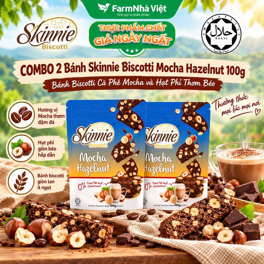 (Combo 2) Bánh Skinnie Biscotti Mocha Hazelnut 100g - Mocha Cà Phê Đậm Đà & Hạt Phỉ Béo Nhẹ